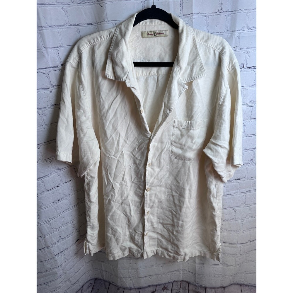 Tommy Bahama SILK Camp Shirt Button Up Short Sleeve Textured Casual Top